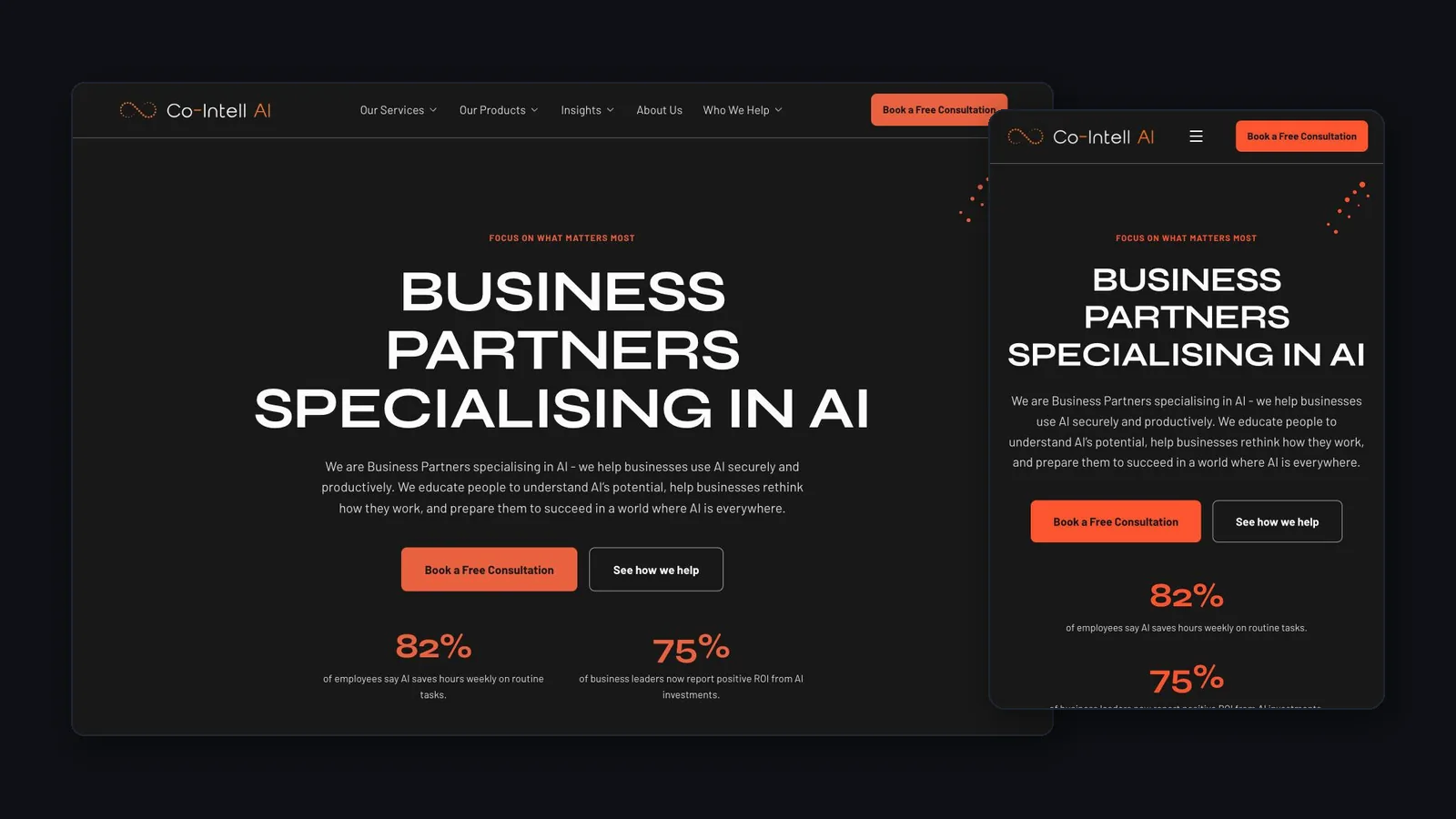 The Co-Intell AI website by Pellmark, shown on desktop and mobile