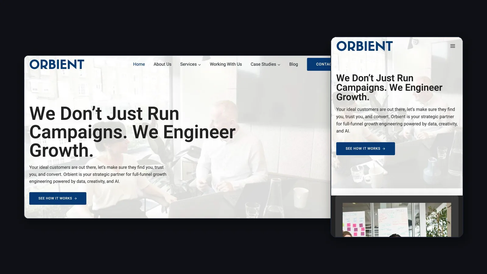 The Orbient Marketing website by Pellmark, shown on desktop and mobile