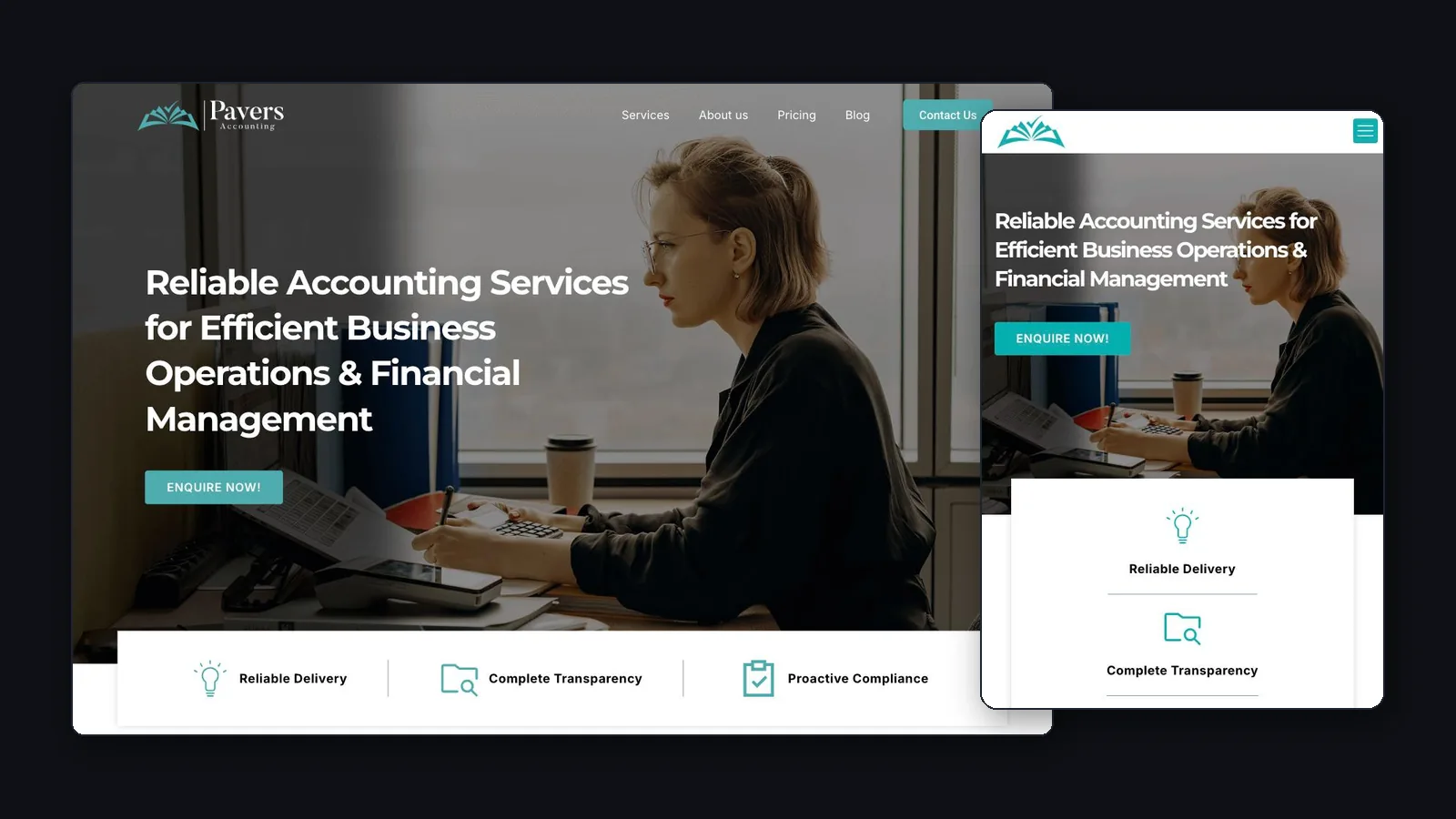 The Pavers Accounting website by Pellmark, shown on desktop and mobile